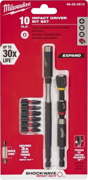 Milwaukee Tool - Impact Ready Accessory Set - 1/4" Hex Drive, Phillips, Slotted, Torx, Square Point - Apex Tool & Supply
