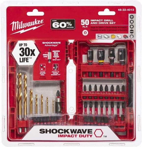 Milwaukee Tool - Impact Ready Accessory Set - 1/16 to 1/4" Hex, #1, #2, 1/4" Hex Drive, Phillips, Slotted, Torx, Square Point - Apex Tool & Supply