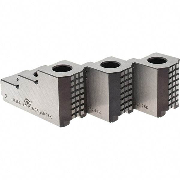 Bison - 10" Max Chuck Diam Compatibility, Steel 1.5mm x 60° Serrated Hard Lathe Top Jaws - 3 Steps, 16mm Groove Width, 40mm Wide x 102mm Long x 54mm High - Apex Tool & Supply
