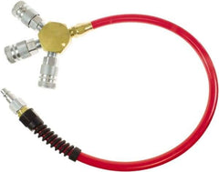 PRO-SOURCE - 3/8" ID 2' Long Lead-In Whip Hose - Manifold with (3) Automotive Couplers Ends, 200 Working psi, 165°, 3/8" Fitting, Transparent Red - Apex Tool & Supply