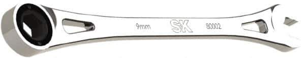 SK - 9mm 6 Point Combination Wrench - 7-3/4" OAL, Steel, Full Polish Finish - Apex Tool & Supply