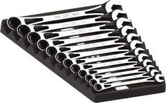 SK - 12 Piece, 8mm to 19mm, 6 Point Ratcheting Combination Wrench Set - Metric Measurement Standard, Full Polish Chrome Finish, Comes in Plastic Tray - Apex Tool & Supply