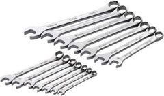 SK - 14 Piece, 6mm to 19mm, 12 Point Combination Wrench Set - Metric Measurement Standard, Full Polish Chrome Finish, Comes in Roll-Up Pouch - Apex Tool & Supply