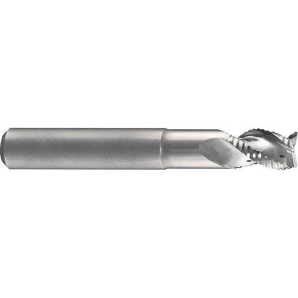 Emuge - 5/8" Diam, Coarse Pitch, 3/4" LOC, 3 Flute Solid Carbide 45° Corner Chamfer Roughing End Mill - Bright Finish, 3-3/4" OAL, 5/8" Shank Diam, Single End, Extended Reach, 40° Helix - Apex Tool & Supply
