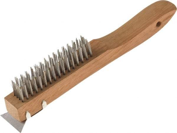 O-Cedar - 4 Columns x 16 Rows, Steel Wire Brush - 7" Brush Length, 10" OAL, 1-1/8" Trim Length, Wood Shoe Handle - Apex Tool & Supply