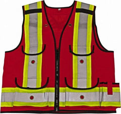 Viking - Size M High Visibility Red Solid Surveyor's Vest - 40" Chest, CSA Z96-09 Class 1, Level 2, Zipper Closure, 8 Pockets, Nylon - Apex Tool & Supply