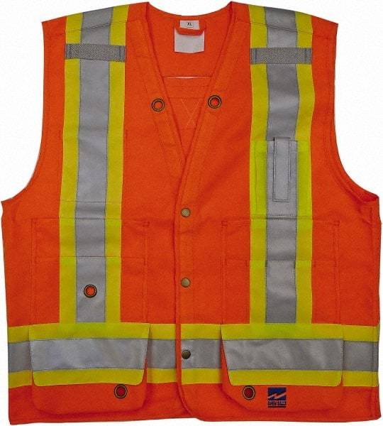 Viking - Size 4XL High Visibility Orange Solid Surveyor's Vest - 58" Chest, CSA Z96-09 Class 2, Level 2, ANSI 107-2010 Class 2, Level 2, Snaps Closure, 8 Pockets, Polyester - Apex Tool & Supply