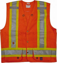Viking - Size S High Visibility Orange Solid Surveyor's Vest - 37" Chest, CSA Z96-09 Class 2, Level 2, ANSI 107-2010 Class 2, Level 2, Snaps Closure, 8 Pockets, Polyester - Apex Tool & Supply