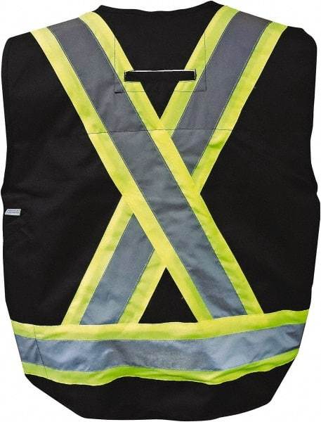 Viking - Size L Flame Resistant/Retardant Black Solid Surveyor's Vest - 43" Chest, ASTM F2302-08, CSA Z96-09 Class 1, Level FR, Snaps Closure, 8 Pockets, Polyester - Apex Tool & Supply