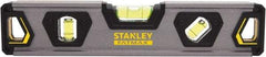 Stanley - 9" Long 3 Vial Torpedo Level - Aluminum, Black/Silver/Yellow, 1 45°, 1 Level & 1 Plumb Vials - Apex Tool & Supply