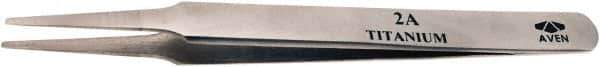 Aven - 4-1/2" OAL 2A Precision Tweezers - Rounded Flat Tip with Tapering Edge - Apex Tool & Supply