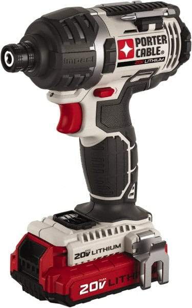 Porter-Cable - 20 Volt, 1/4" Drive, Cordless Impact Driver - Pistol Grip Handle, 2900 RPM, 2 Lithium-Ion Batteries Included - Apex Tool & Supply