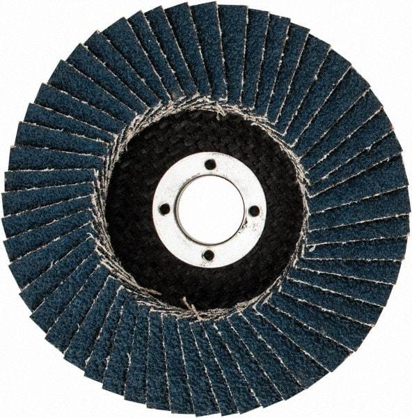 3M - 40 Grit, 4" Disc Diam, 5/8" Center Hole, Type 29 Zirconia Alumina Flap Disc - 13,300 Max RPM, Cloth Backing, Arbor Attaching System, Coated - Apex Tool & Supply
