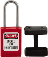 Master Lock - 1.52 Inch Long, Black, TPE Padlock Cover - Compatible with Lockout Padlock and 1/4 Inch Shackle Diameter, Use with S31, S32 and S33 - Apex Tool & Supply