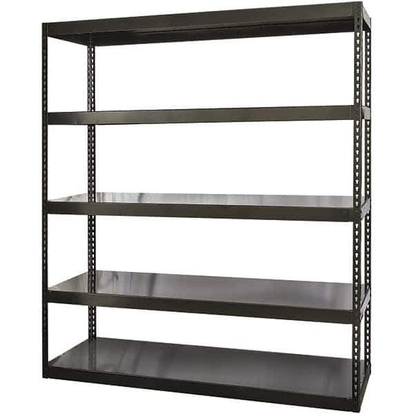 Hallowell - 5 Shelf Starter Solid Steel Waterfall Open Steel Shelving - 2 Lb Capacity, 36" Wide x 96" High x 18" Deep, Black - Apex Tool & Supply