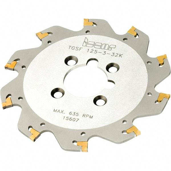 Iscar - Arbor Hole Connection, 2mm Cutting Width, 34mm Depth of Cut, 125mm Cutter Diam, 32mm Hole Diam, 13 Tooth Indexable Slotting Cutter - TGSF Toolholder, TAG Insert, Right Hand Cutting Direction - Apex Tool & Supply