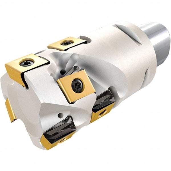 Iscar - 40mm Cut Diam, 12.5mm Max Depth of Cut, Indexable Square Shoulder Helical End Mill - T490 LN.. Inserts, C6 Modular Connection, 0° Lead Angle, Through Coolant, Series Helitang - Apex Tool & Supply