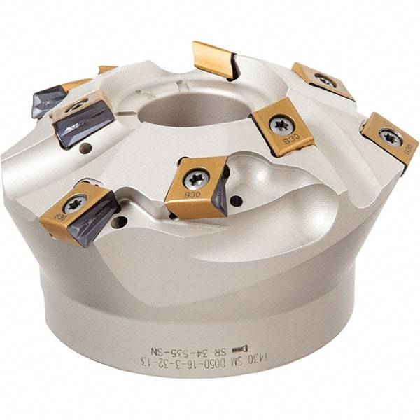 Iscar - 3.9" Cut Diam, 1-1/4" Arbor Hole, 0.94" Max Depth of Cut, 45° Indexable Chamfer & Angle Face Mill - 9 Inserts, T490 LN.. Insert, Right Hand Cut, Through Coolant, Series Helitang - Apex Tool & Supply