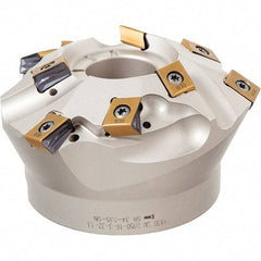 Iscar - 98.2mm Cut Diam, 27mm Arbor Hole, 23.5mm Max Depth of Cut, 45° Indexable Chamfer & Angle Face Mill - 9 Inserts, T490 LN.. Insert, Right Hand Cut, Through Coolant, Series Helitang - Apex Tool & Supply