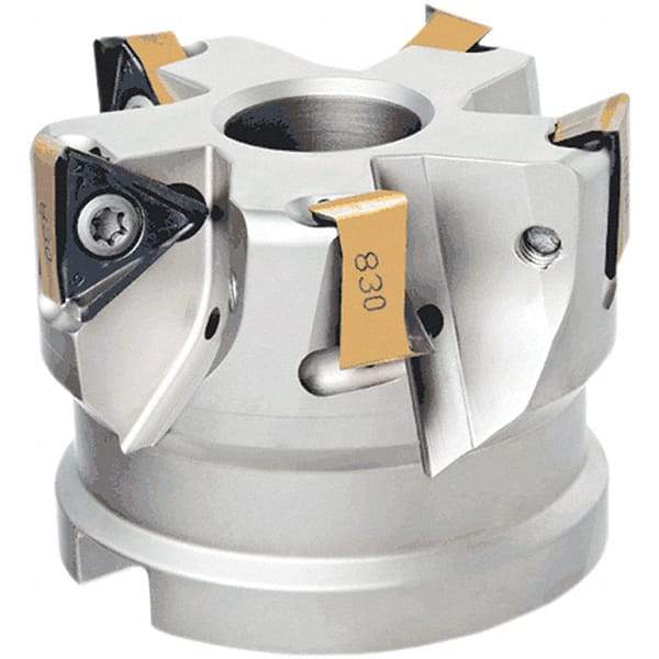 Iscar - 8 Inserts, 4" Cut Diam, 1-1/2" Arbor Diam, 17/32" Max Depth of Cut, Indexable Square-Shoulder Face Mill - 2" High, H690 TNKX 160610 Insert Compatibility, Through Coolant, Series Helido - Apex Tool & Supply