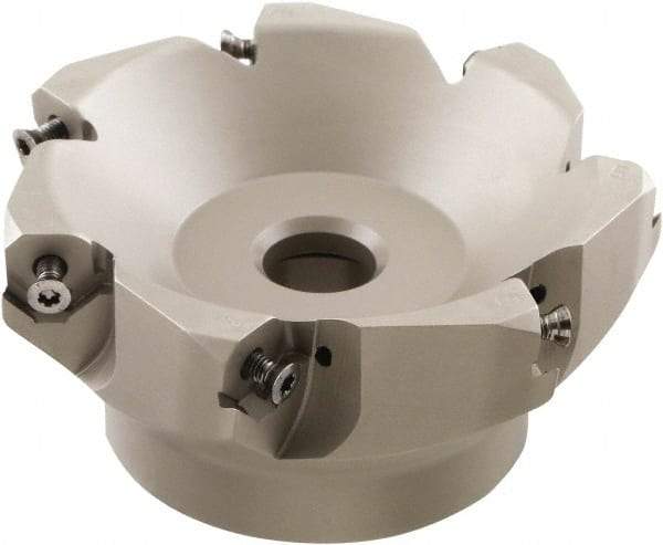 Iscar - 109.4mm Cut Diam, 32mm Arbor Hole, 4.6mm Max Depth of Cut, 50° Indexable Chamfer & Angle Face Mill - 7 Inserts, IQ845 SYHU 07.. Insert, Right Hand Cut, Through Coolant, Series DoveIQMill - Apex Tool & Supply