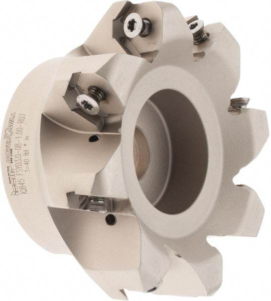Iscar - 3.37" Cut Diam, 1" Arbor Hole, 0.18" Max Depth of Cut, 50° Indexable Chamfer & Angle Face Mill - 8 Inserts, IQ845 SYHU 07.. Insert, Right Hand Cut, Through Coolant, Series DoveIQMill - Apex Tool & Supply