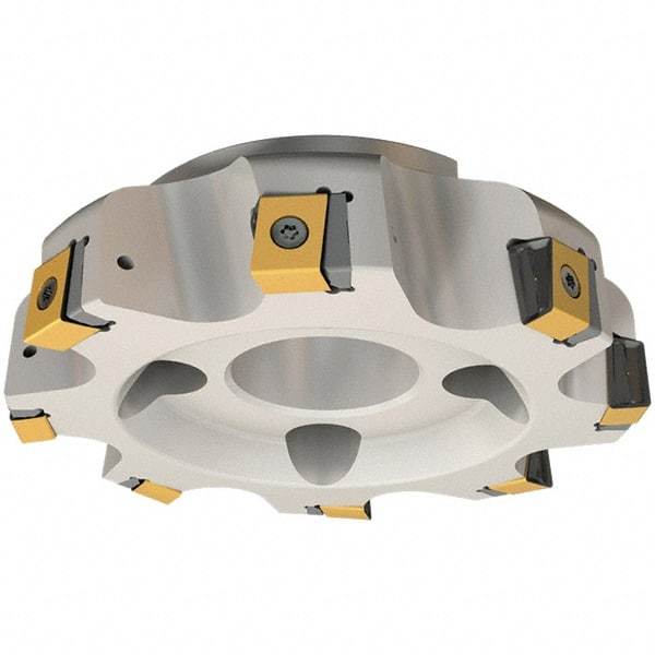 Iscar - 7 Inserts, 160mm Cut Diam, 40mm Arbor Diam, 21mm Max Depth of Cut, Indexable Square-Shoulder Face Mill - 0° Lead Angle, 63mm High, T490 LNHT 2212-PNTR Insert Compatibility, Through Coolant, Series Helitang - Apex Tool & Supply