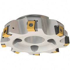 Iscar - 7 Inserts, 160mm Cut Diam, 40mm Arbor Diam, 21mm Max Depth of Cut, Indexable Square-Shoulder Face Mill - 0° Lead Angle, 63mm High, T490 LNHT 2212-PNTR Insert Compatibility, Through Coolant, Series Helitang - Apex Tool & Supply