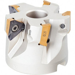 Iscar - 6 Inserts, 2-1/2" Cut Diam, 1" Arbor Diam, 0.512" Max Depth of Cut, Indexable Square-Shoulder Face Mill - 0° Lead Angle, 1-3/4" High, HM390 TDKT 1505.. Insert Compatibility, Through Coolant, Series HeliIQMill - Apex Tool & Supply