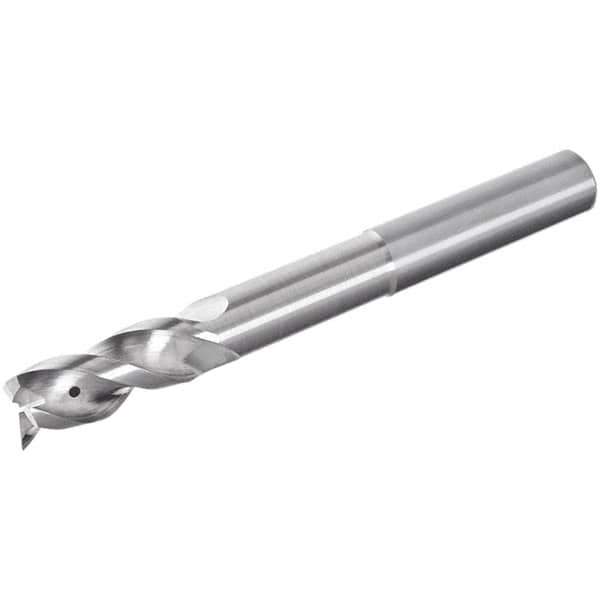 Iscar - 3 Flute Solid Carbide Roughing & Finishing Corner Radius End Mill - Uncoated, Straight Shank, 39° Helix, Non-Centercutting, Regular Length - Apex Tool & Supply