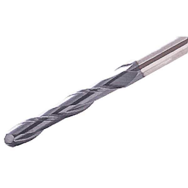 Iscar - 4mm Diam, 30mm LOC, 2 Flute Solid Carbide Ball End Mill - TiAlN Finish, Single End, 75mm OAL, 4mm Shank Diam, Spiral Flute - Apex Tool & Supply