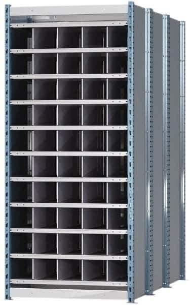 Hallowell - 50 Bin Heavy-Duty Deep Bin Industrial Shelving - 36 Inch Overall Width x 72 Inch Overall Depth x 87 Inch Overall Height, Blue and Platinum Steel Bins - Apex Tool & Supply