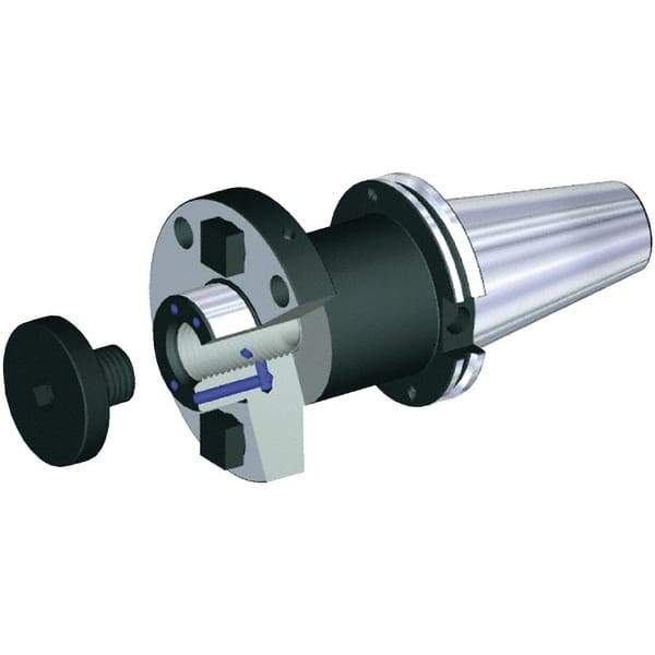 Kennametal - CAT50 Taper Shank 1-1/2" Pilot Diam Shell Mill Holder - 8" Flange to Nose End Projection, 3.81" Nose Diam, 3/4-16 Lock Screw, Through-Spindle & DIN Flange Coolant - Exact Industrial Supply