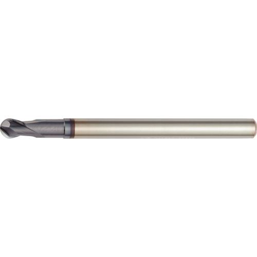 1 mm Dia. × 4 mm Shank × 1 mm DOC × 63 mm OAL, Carbide TiAlN, 2 Flute, 30°|CW Helix, Round, External , Ballnose End Mill - Exact Industrial Supply