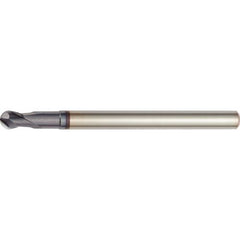 1 mm Dia. × 4 mm Shank × 1 mm DOC × 63 mm OAL, Carbide TiAlN, 2 Flute, 30°|CW Helix, Round, External , Ballnose End Mill - Exact Industrial Supply