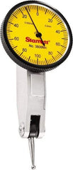Starrett - 0.2 mm Range, 0.002 mm Dial Graduation, Horizontal Dial Test Indicator - 1-1/4 Inch Yellow Dial, 0-100-0 Dial Reading - Apex Tool & Supply