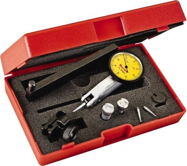 Starrett - 0.8 mm Range, 0.01 mm Dial Graduation, Horizontal Dial Test Indicator - 1-1/4 Inch Yellow Dial, 0-40-0 Dial Reading - Apex Tool & Supply