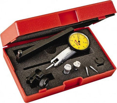 Starrett - 0.8 mm Range, 0.01 mm Dial Graduation, Horizontal Dial Test Indicator - 1-1/4 Inch Yellow Dial, 0-40-0 Dial Reading - Apex Tool & Supply