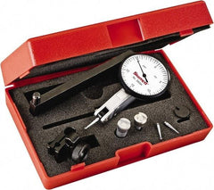 Starrett - 0.03 Inch Range, 0.0005 Inch Dial Graduation, Horizontal Dial Test Indicator - 1-9/16 Inch White Dial, 0-15-0 Dial Reading - Apex Tool & Supply
