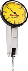 Starrett - 0.8 mm Range, 0.01 mm Dial Graduation, Horizontal Dial Test Indicator - 1-1/4 Inch Yellow Dial, 0-40-0 Dial Reading - Apex Tool & Supply