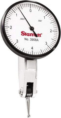 Starrett - 0.008 Inch Range, 0.0001 Inch Dial Graduation, Horizontal Dial Test Indicator - 1-9/16 Inch White Dial, 0-4-0 Dial Reading - Apex Tool & Supply