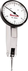 Starrett - 0.03 Inch Range, 0.0005 Inch Dial Graduation, Horizontal Dial Test Indicator - 1-9/16 Inch White Dial, 0-15-0 Dial Reading - Apex Tool & Supply