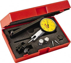 Starrett - 0.8 mm Range, 0.01 mm Dial Graduation, Horizontal Dial Test Indicator - 1-9/16 Inch Yellow Dial, 0-40-0 Dial Reading - Apex Tool & Supply