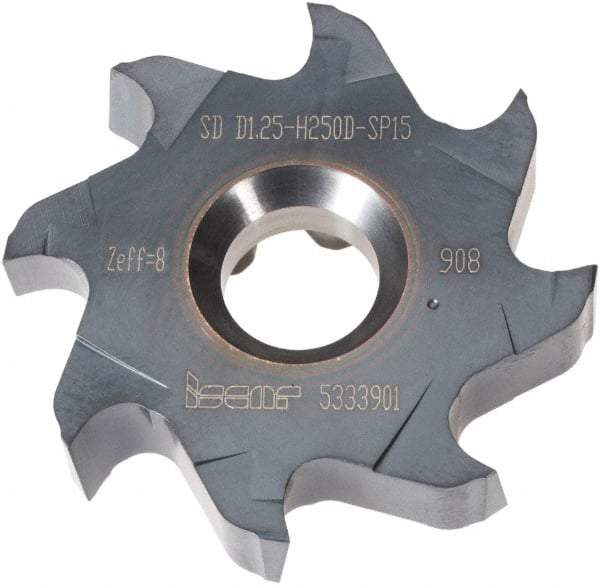 Iscar - SD D Grade IC908 Carbide T-Slot Milling Tip Insert - TiAlN/TiN Finish, 8 Flutes, 1.238" Cutting Diam, 0.315" Depth of Cut, 0.315" Extension, 0.016" Cnr Rad - Apex Tool & Supply