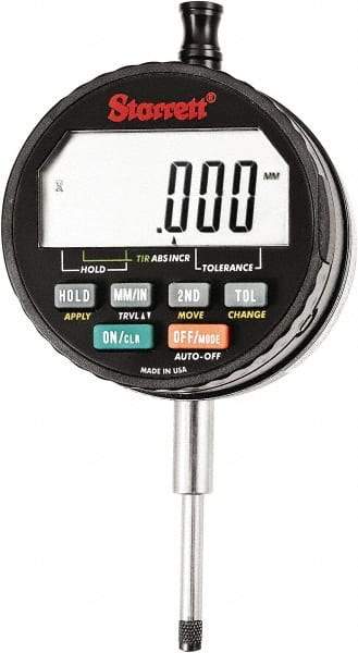 Starrett - 1" Max Measurement, 0.00005, 0.0001, 0.0005 & 0.001" Graduation, Electronic Drop Indicator - Accurate to 0.0001", Inch & Metric System, LCD Display - Apex Tool & Supply