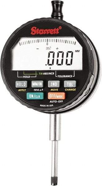 Starrett - 1" Max Measurement, 0.00005, 0.0001, 0.0005 & 0.001" Graduation, Electronic Drop Indicator - Accurate to 0.0001", Inch & Metric System, LCD Display - Apex Tool & Supply