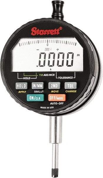 Starrett - 15mm Max Measurement, 0.00005" Graduation, Electronic Drop Indicator - Accurate to 0.0001", Inch & Metric System, LCD Display - Apex Tool & Supply