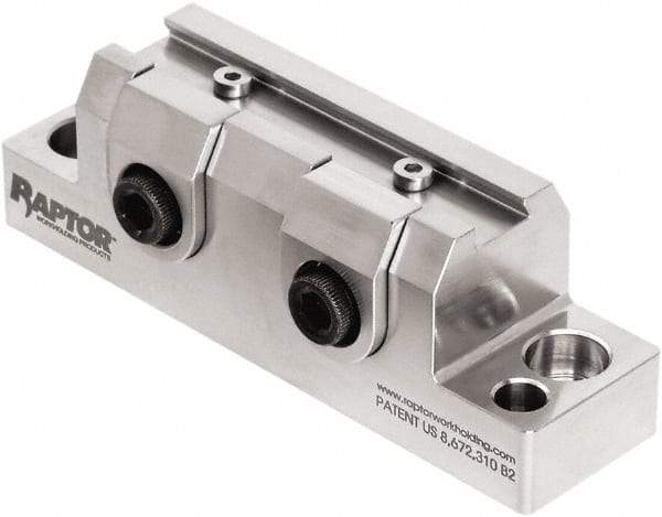 Raptor Workholding - 1-1/4" High x 1" Wide x 3-3/4" Long Vise Clamp - 3/8" Jaw Opening Capacity, 1/8" High x 2-1/2" Wide Jaw, For 4 & 5 Axis Workholding Systems - Apex Tool & Supply