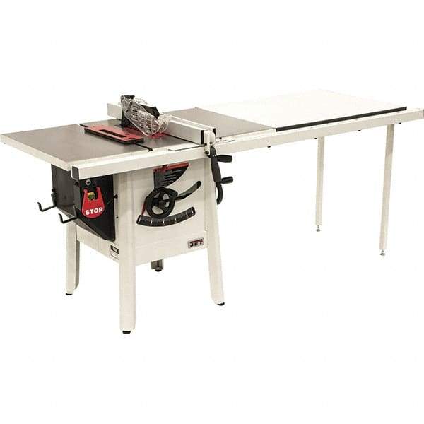 Jet - 10" Blade Diam, 5/8" Arbor Diam, 1 Phase Table Saw - 1-3/4 hp, 27" Wide, 115 Volt, 3-1/8" Cutting Depth - Apex Tool & Supply