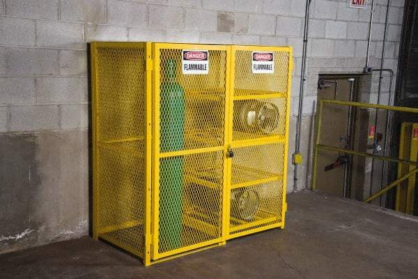 Illinois Engineered Products - Gas Cylinder Storage Cabinet - Steel, 30" Wide x 33-1/2" Deep x 65" High, Yellow - Apex Tool & Supply